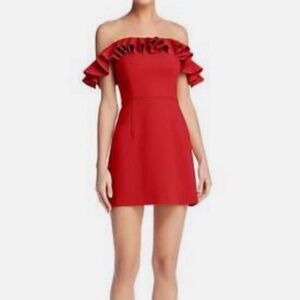 French Connection - Ruffle Off The Shoulder Red Mini Dress